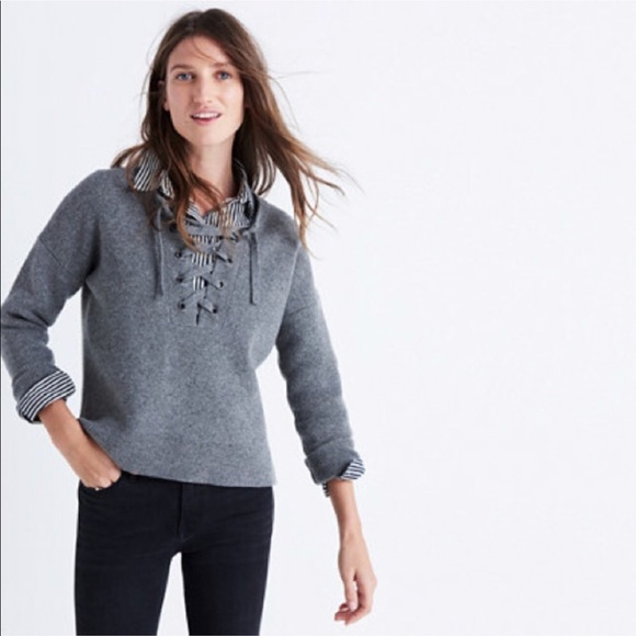 Madewell Sweaters - Madewell 100% merino wool gray lace up sweater